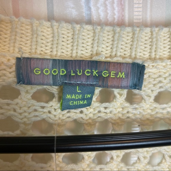 Good Luck Gem Cream Blue Open Knit Sweater Large - Picture 5 of 7